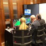 Tammy Lindrum with Robby Foldvari in the commentary box during the 2019 World Billiards final