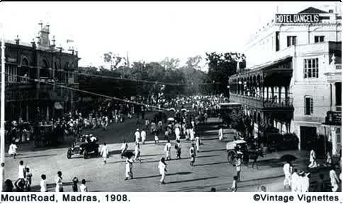 Mount Road Madras 1908 via Wikimedia Commons