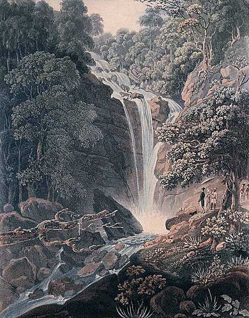 Penang Botanic Gardens Waterfall, Penang Museum historical painting L136b