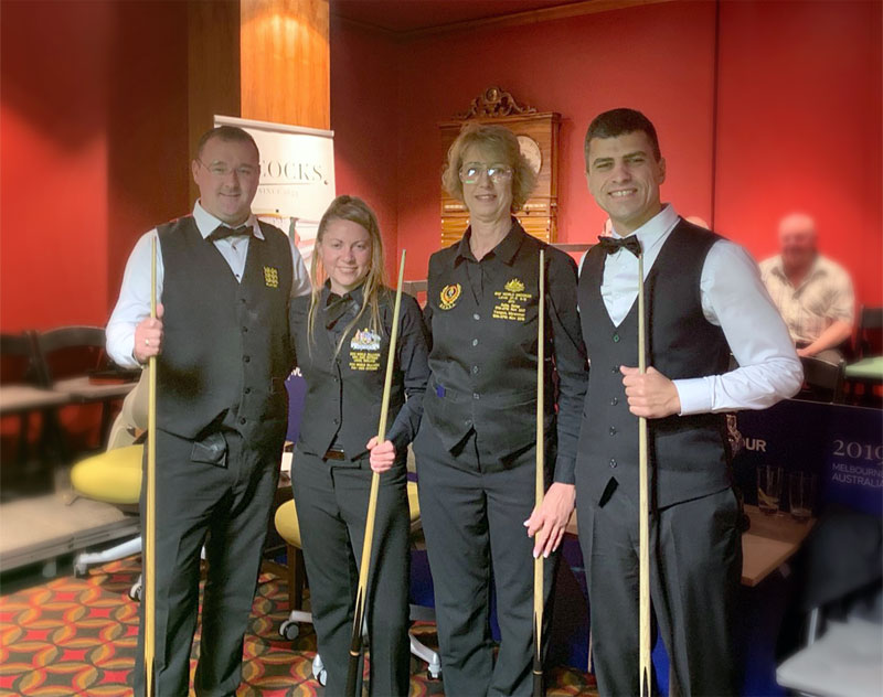 2019 Scotch Doubles teams Anna Lynch (Aus) and Rob Hall (UK) vs Judy Dangerfield (Aus) and Steve Mifsud (Aus) compete to win the rights to decide where the Walter Lindrum Grant would be used
